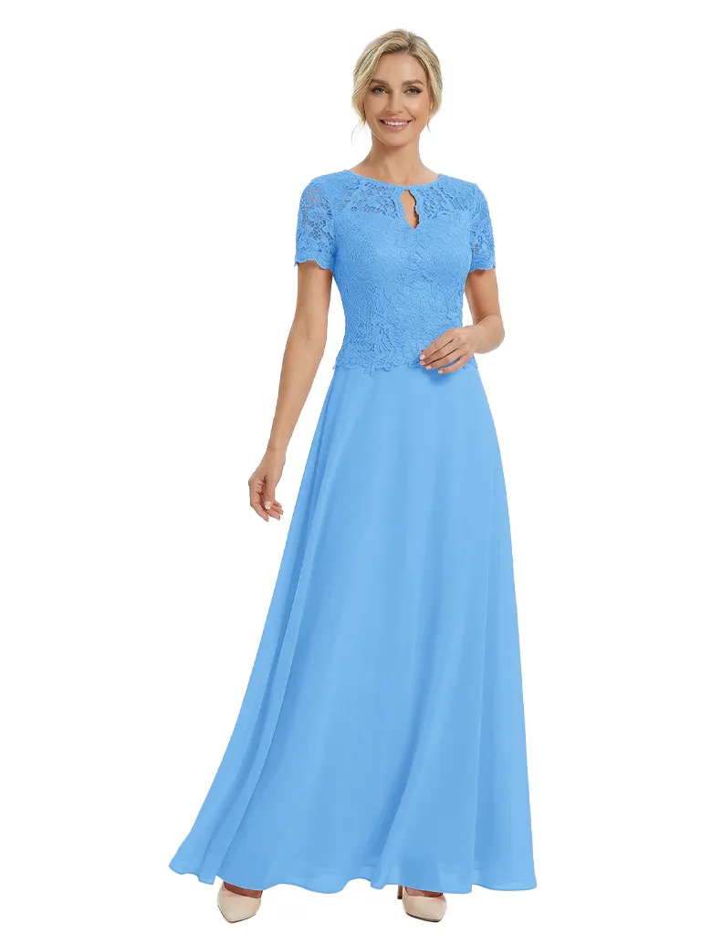 Beautiful Short Sleeves Lace Top A-Line Floor-Length Chiffon Mother Of The Bride Dress sold by ChicSew product image thumbnail 5