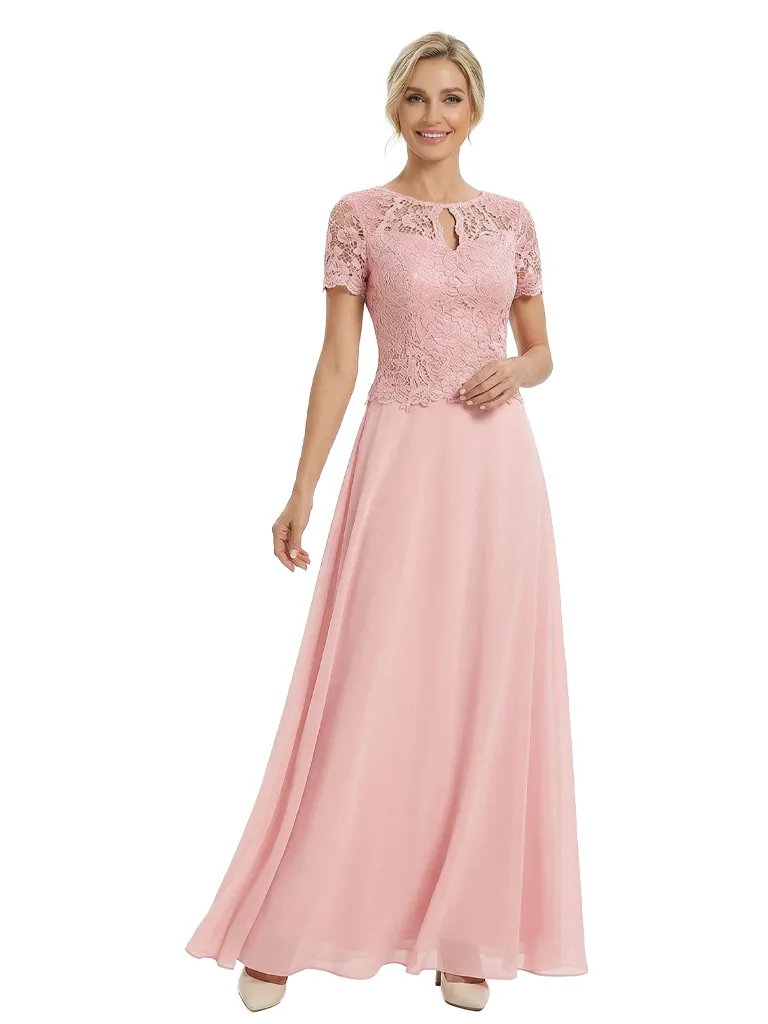 Beautiful Short Sleeves Lace Top A-Line Floor-Length Chiffon Mother Of The Bride Dress sold by ChicSew