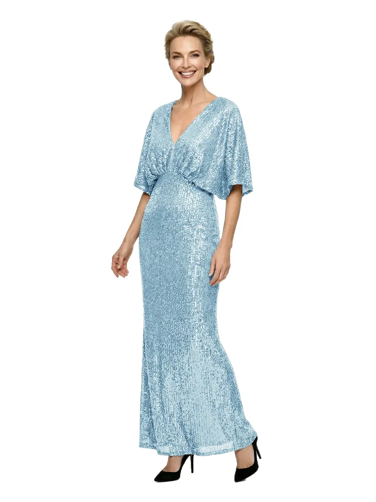 Glamorous V-Neck Sheath Glitter Jersey Mother Of The Bride Gown With Flutter Sleeves sold by ChicSew product image thumbnail 4
