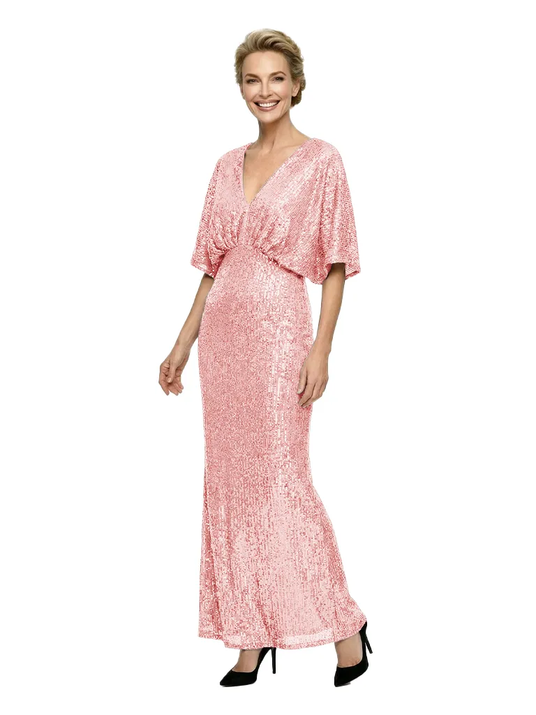 Glamorous V-Neck Sheath Glitter Jersey Mother Of The Bride Gown With Flutter Sleeves sold by ChicSew product image thumbnail 5
