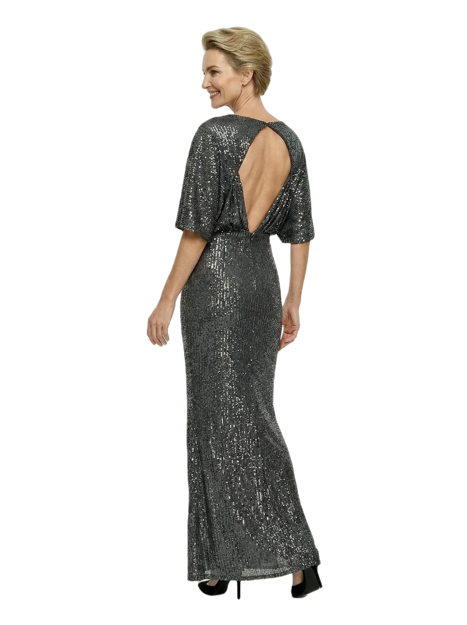 Glamorous V-Neck Sheath Glitter Jersey Mother Of The Bride Gown With Flutter Sleeves sold by ChicSew product image thumbnail 2