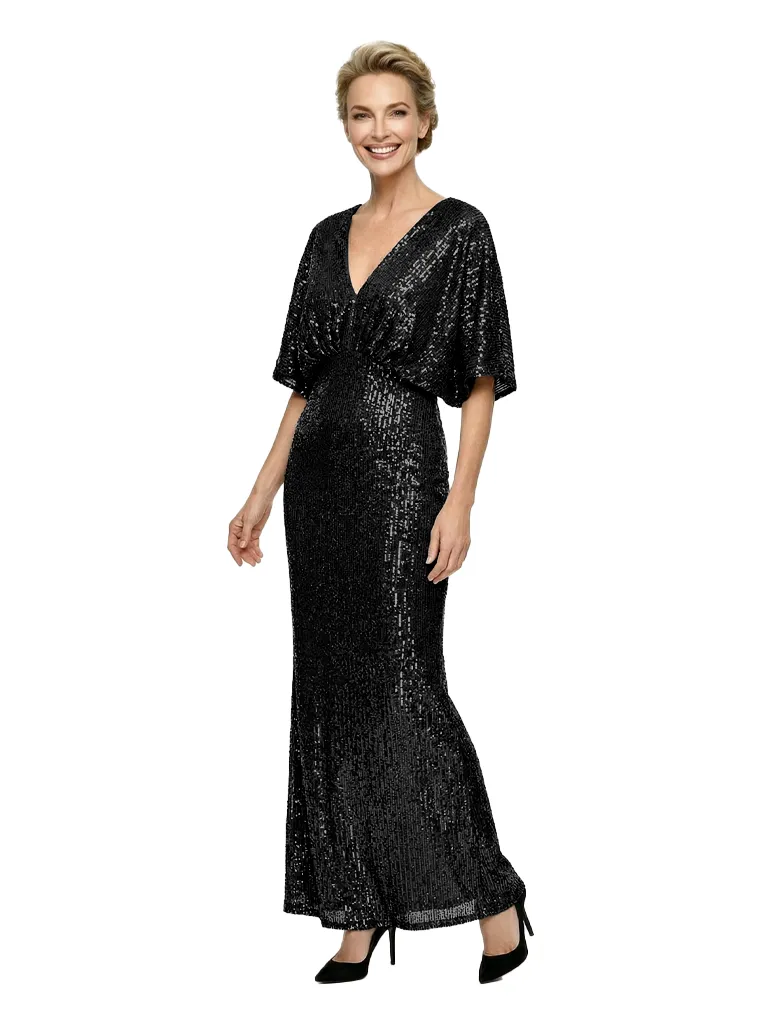 Glamorous V-Neck Sheath Glitter Jersey Mother Of The Bride Gown With Flutter Sleeves sold by ChicSew product image thumbnail 3