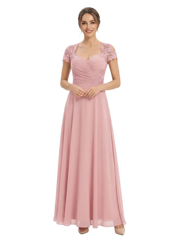 Sophisticated Lace Cap Sleeves A-Line Floor-Length Chiffon Mother Of The Bride Dress sold by ChicSew