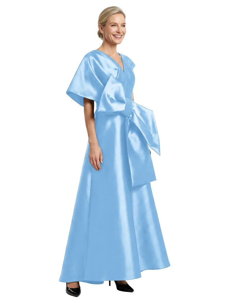 V-Neck A-Line Satin Mother Of The Bride Dress Cape Sleeves Maxi Gown sold by ChicSew product image thumbnail 4