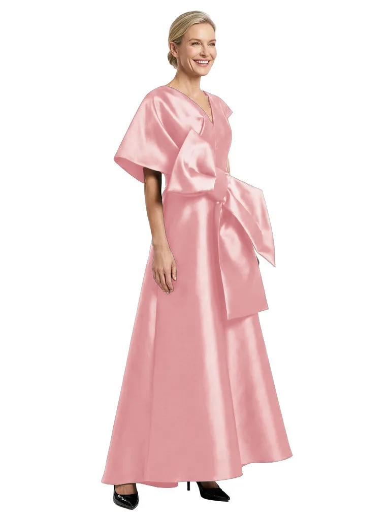 V-Neck A-Line Satin Mother Of The Bride Dress Cape Sleeves Maxi Gown sold by ChicSew product image thumbnail 5