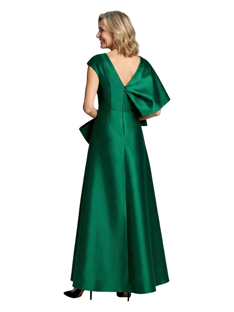 V-Neck A-Line Satin Mother Of The Bride Dress Cape Sleeves Maxi Gown sold by ChicSew product image thumbnail 2