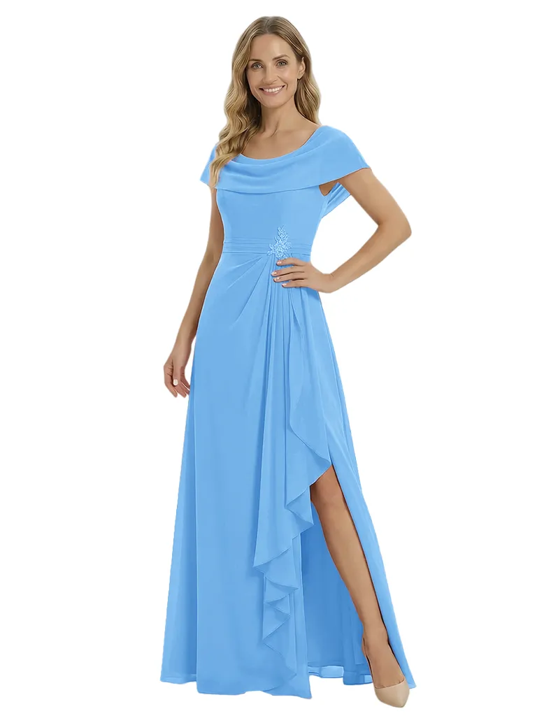 Unique Off Shoulder Ruffles Side Slit Floor-Length Chiffon Mother Of The Bride Dress sold by ChicSew product image thumbnail 5
