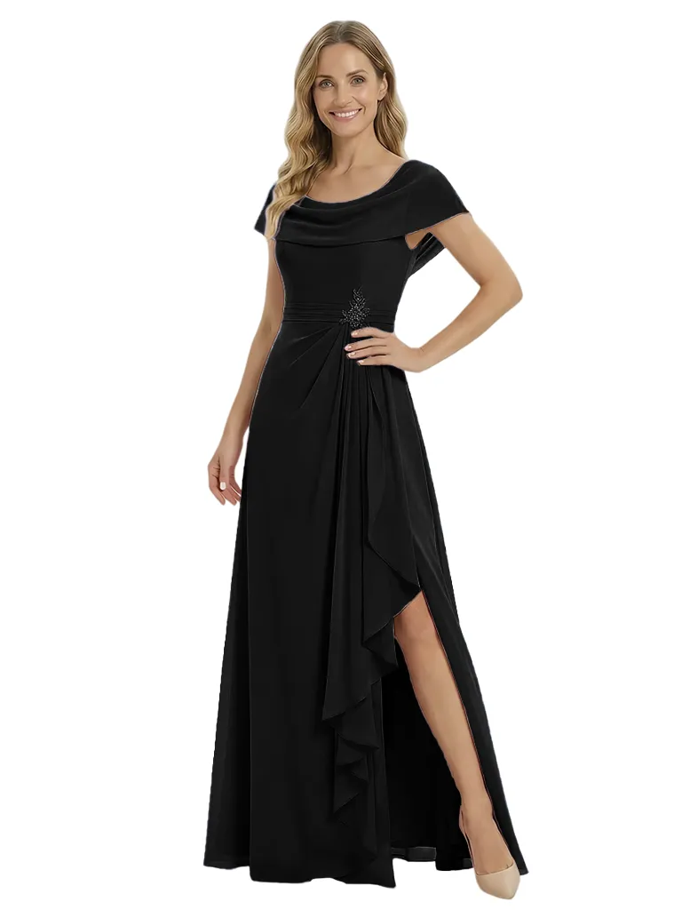 Unique Off Shoulder Ruffles Side Slit Floor-Length Chiffon Mother Of The Bride Dress sold by ChicSew product image thumbnail 4
