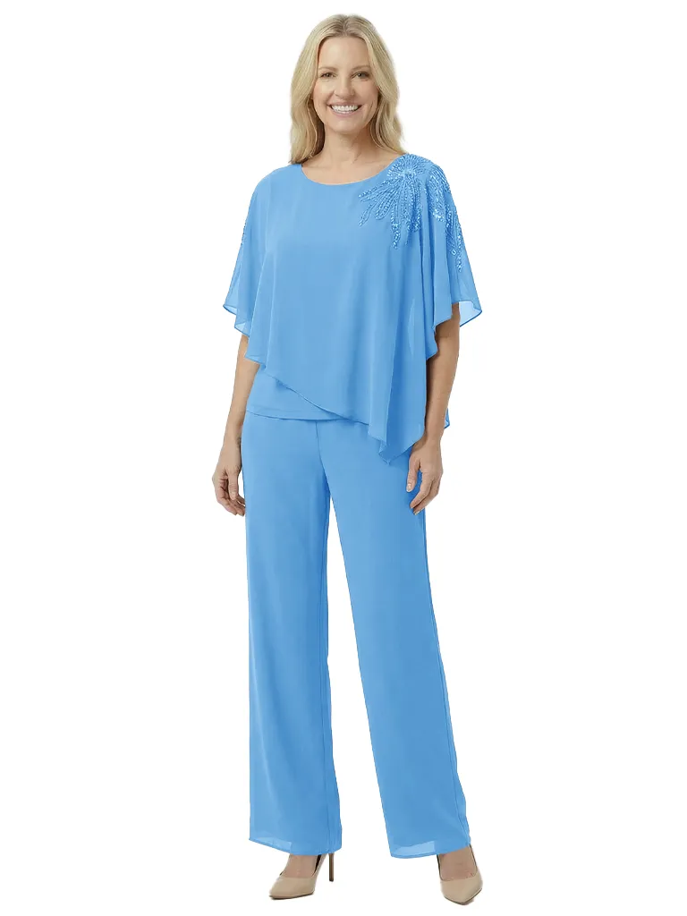 Chic Scoop Chiffon Half Sleeves Beaded Pant Suit For Mother Of The Groom sold by ChicSew product image thumbnail 5