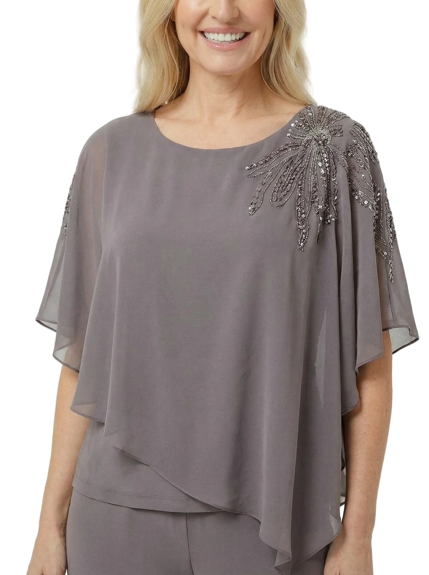 Chic Scoop Chiffon Half Sleeves Beaded Pant Suit For Mother Of The Groom sold by ChicSew product image thumbnail 2