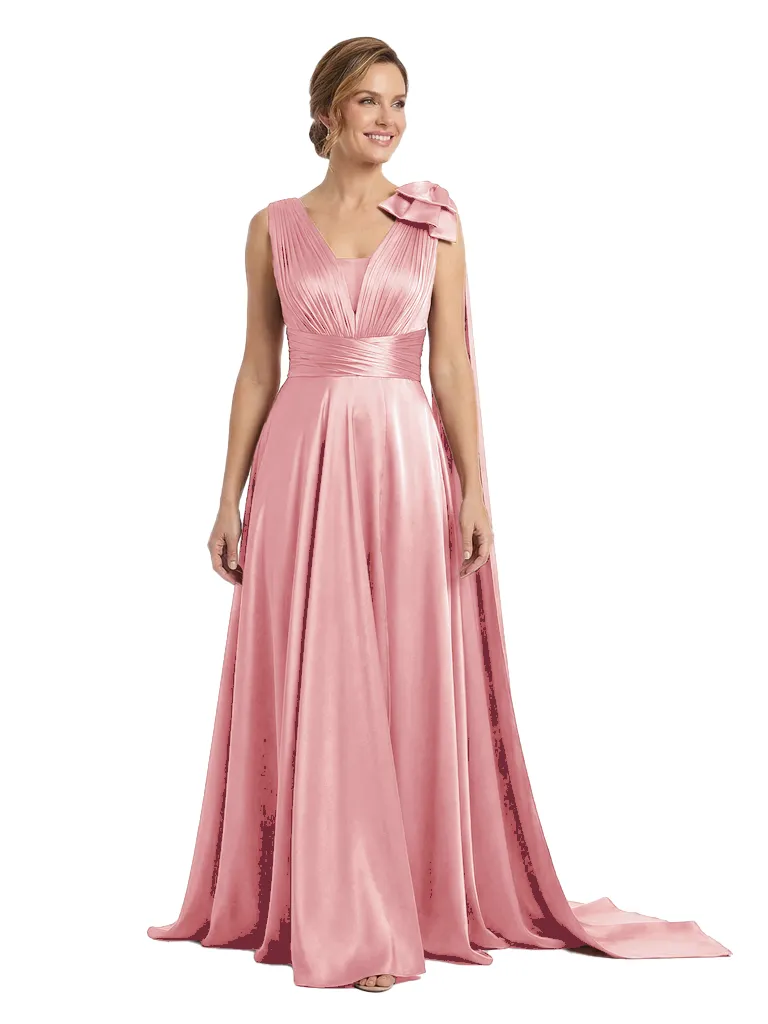 Beautiful V-Neck Ruched Bow Knot Silky Satin A-Line Mother Of The Groom Gown sold by ChicSew product image thumbnail 5