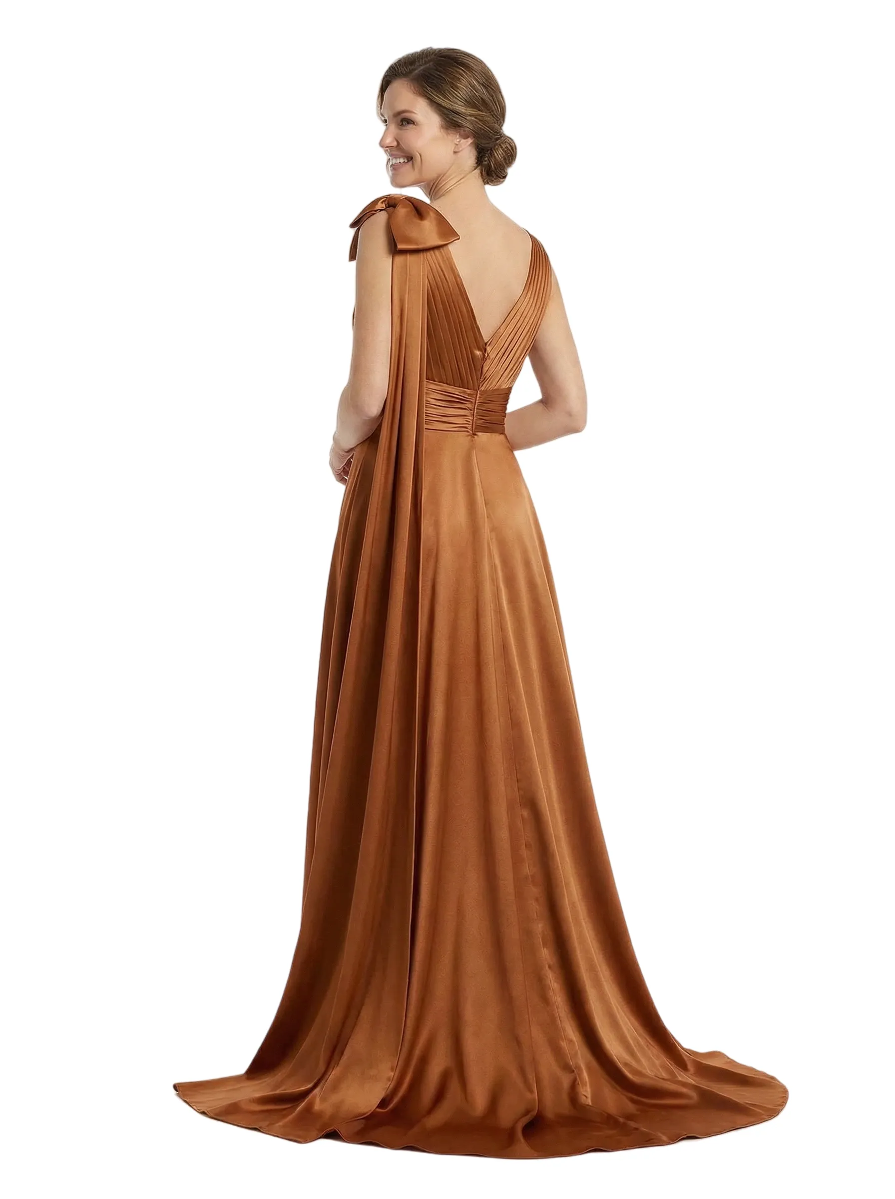 Beautiful V-Neck Ruched Bow Knot Silky Satin A-Line Mother Of The Groom Gown sold by ChicSew product image thumbnail 2