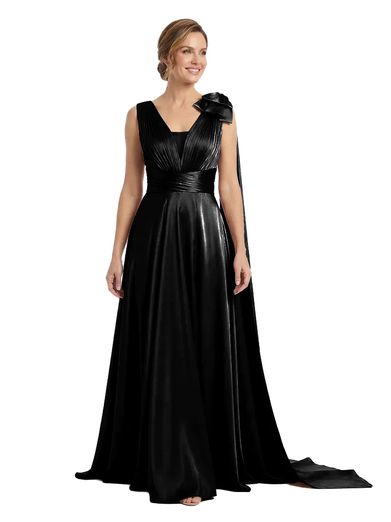 Beautiful V-Neck Ruched Bow Knot Silky Satin A-Line Mother Of The Groom Gown sold by ChicSew product image thumbnail 3