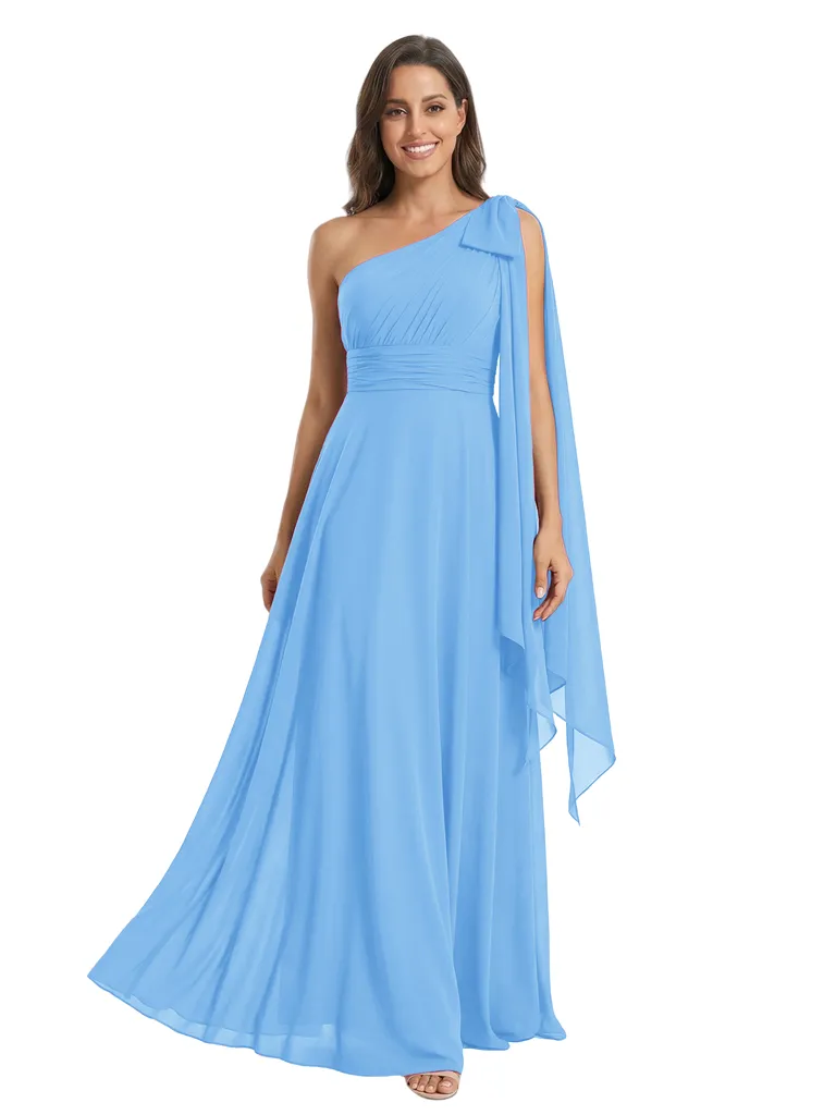 Elegant Mother of The Bride Dress Unique One-Shoulder Bow Chiffon Pleated Long A-Line Formal Gown sold by ChicSew product image thumbnail 5