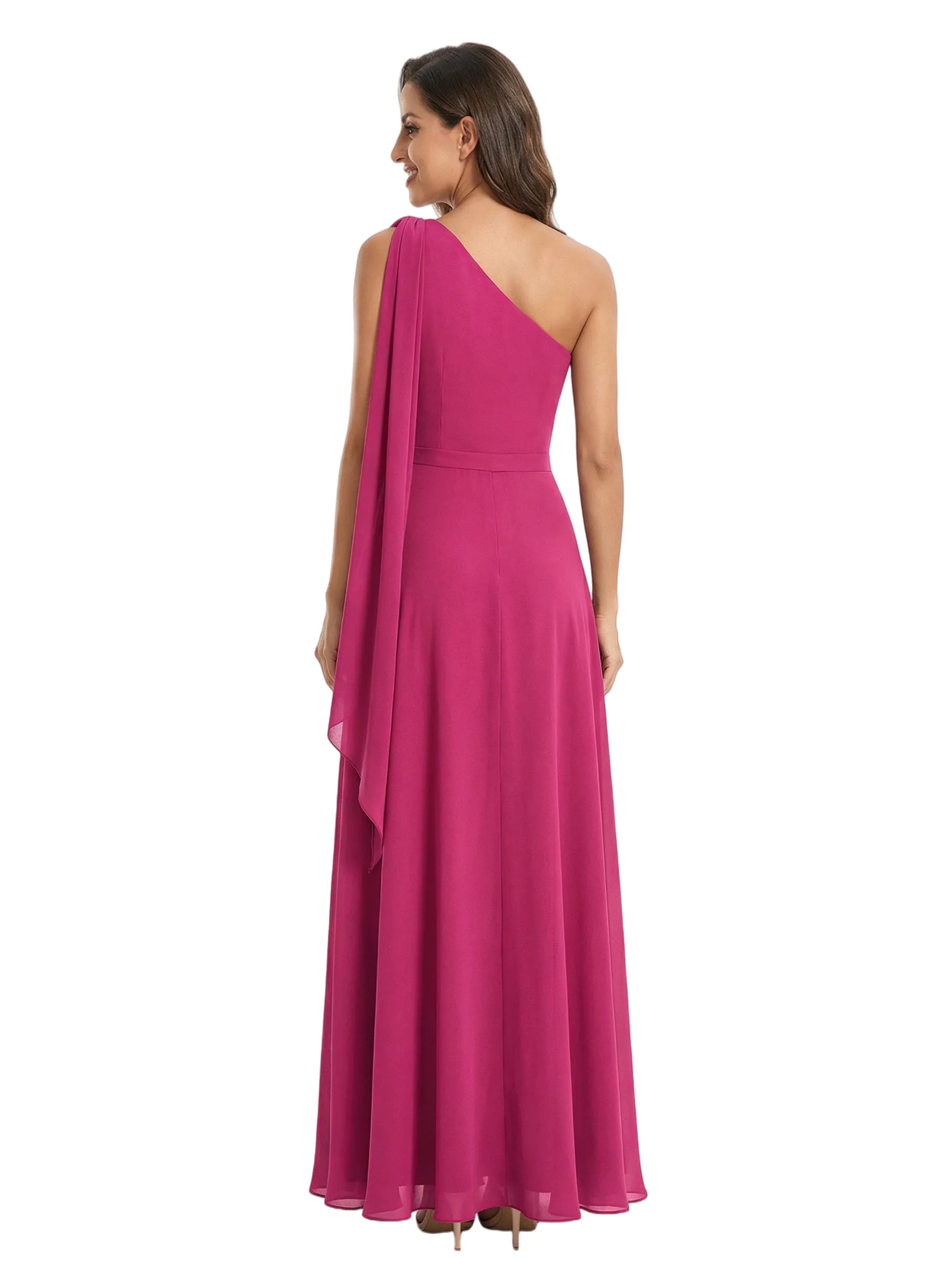 Elegant Mother of The Bride Dress Unique One-Shoulder Bow Chiffon Pleated Long A-Line Formal Gown sold by ChicSew product image thumbnail 3