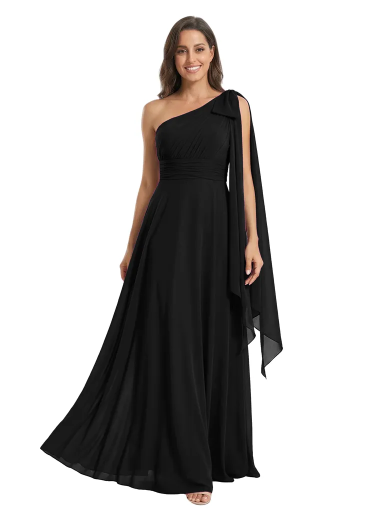 Elegant Mother of The Bride Dress Unique One-Shoulder Bow Chiffon Pleated Long A-Line Formal Gown sold by ChicSew product image thumbnail 4