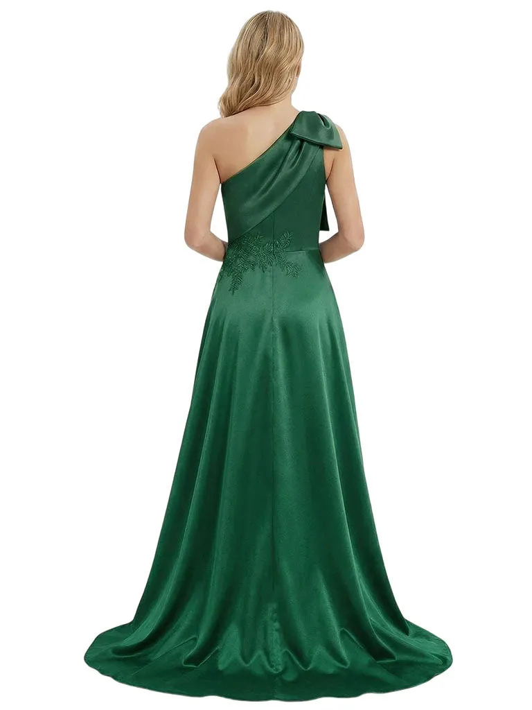 Sexy Mother Of The Bride Dress One Shoulder Applique Satin Fitted Long Draped Formal Gown sold by ChicSew product image thumbnail 3