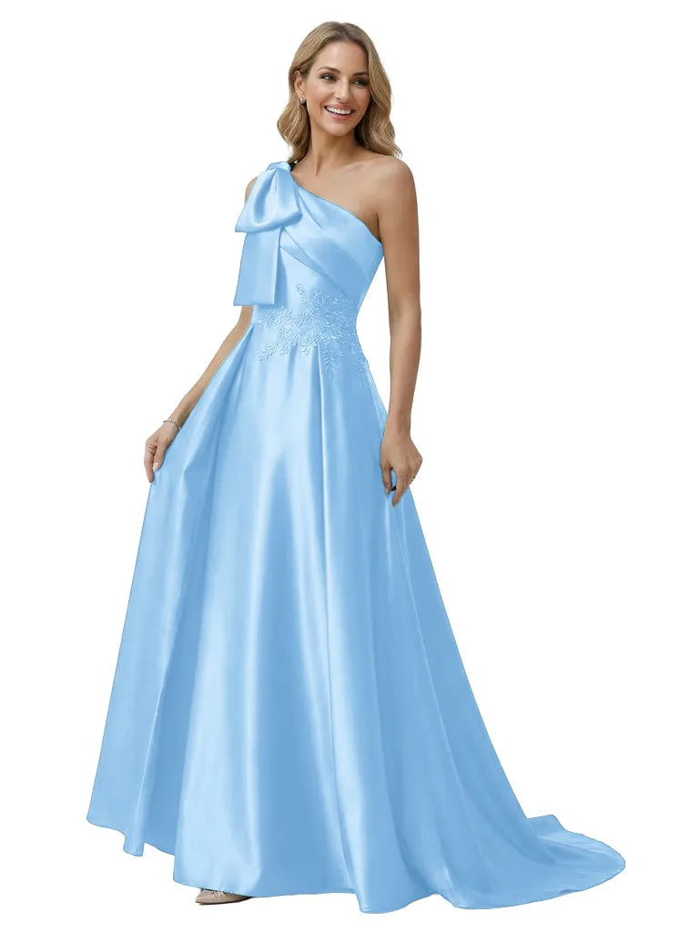 Sexy Mother Of The Bride Dress One Shoulder Applique Satin Fitted Long Draped Formal Gown sold by ChicSew product image thumbnail 5