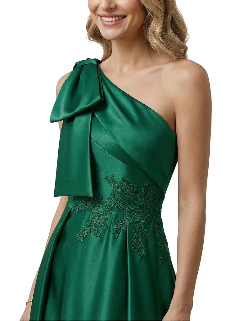 Sexy Mother Of The Bride Dress One Shoulder Applique Satin Fitted Long Draped Formal Gown sold by ChicSew product image thumbnail 2