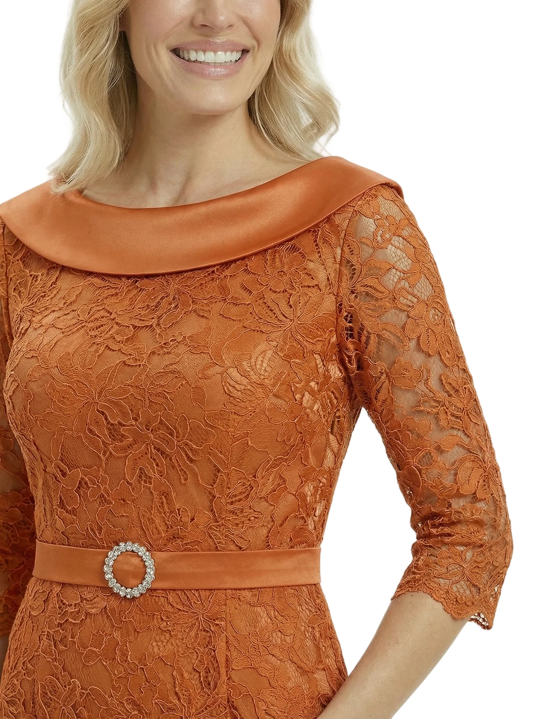 Sophisticated Jewel Half Sleeves Lace Mother Of The Bride Dress With Beaded Belt sold by ChicSew product image thumbnail 2