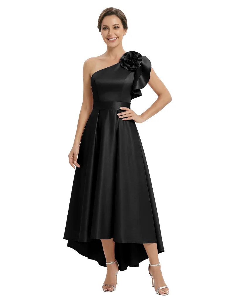 Unique One Shoulder High-Low Satin A-Line Mother Of The Bride Dress Floral Ruffle sold by ChicSew product image thumbnail 4