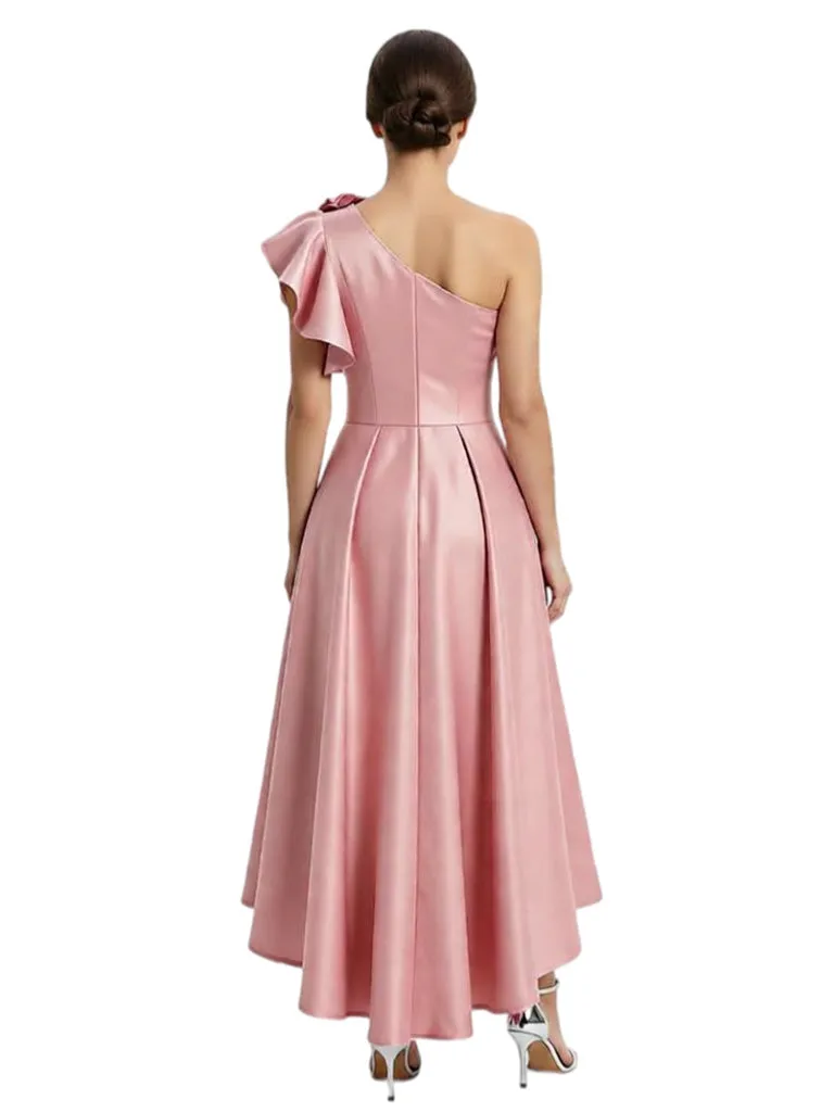 Unique One Shoulder High-Low Satin A-Line Mother Of The Bride Dress Floral Ruffle sold by ChicSew product image thumbnail 3