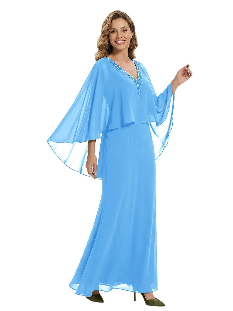Beautiful V-Neck Cap Sleeves Beaded Chiffon Long Mother Of The Bride Dress sold by ChicSew product image thumbnail 5