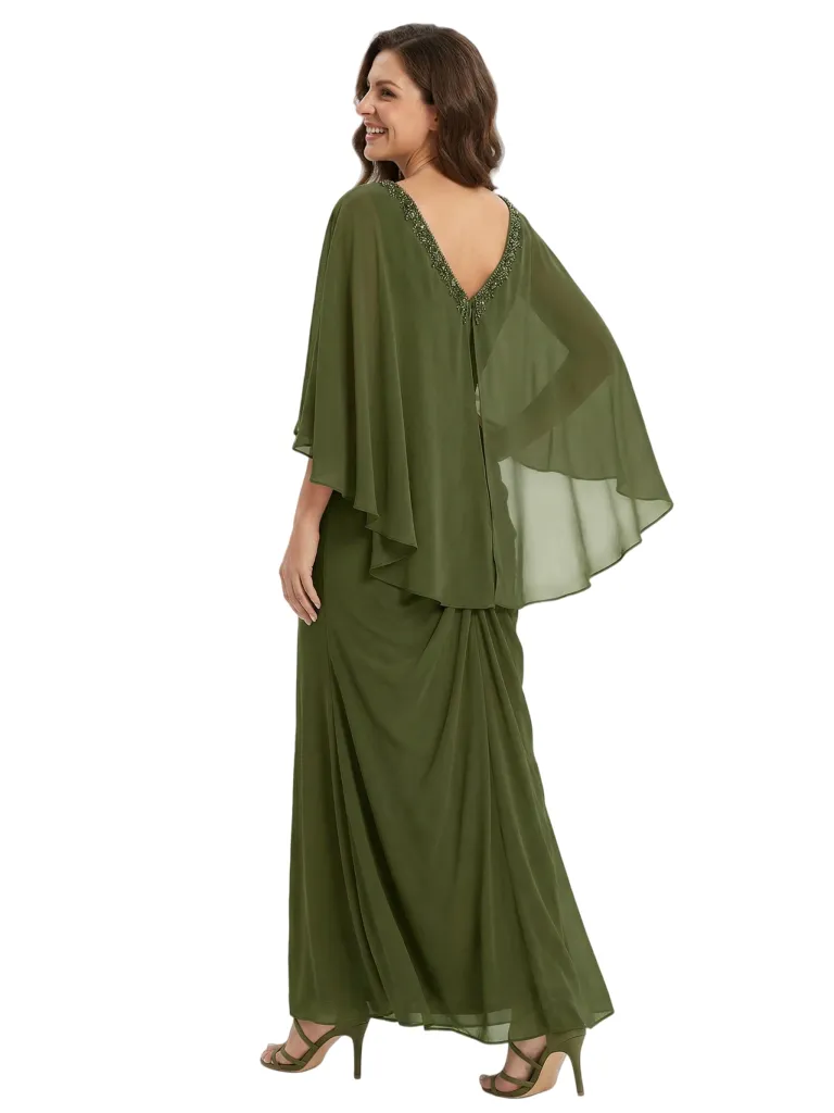 Beautiful V-Neck Cap Sleeves Beaded Chiffon Long Mother Of The Bride Dress sold by ChicSew product image thumbnail 3