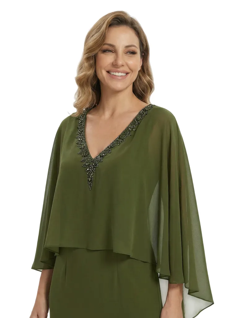 Beautiful V-Neck Cap Sleeves Beaded Chiffon Long Mother Of The Bride Dress sold by ChicSew product image thumbnail 2