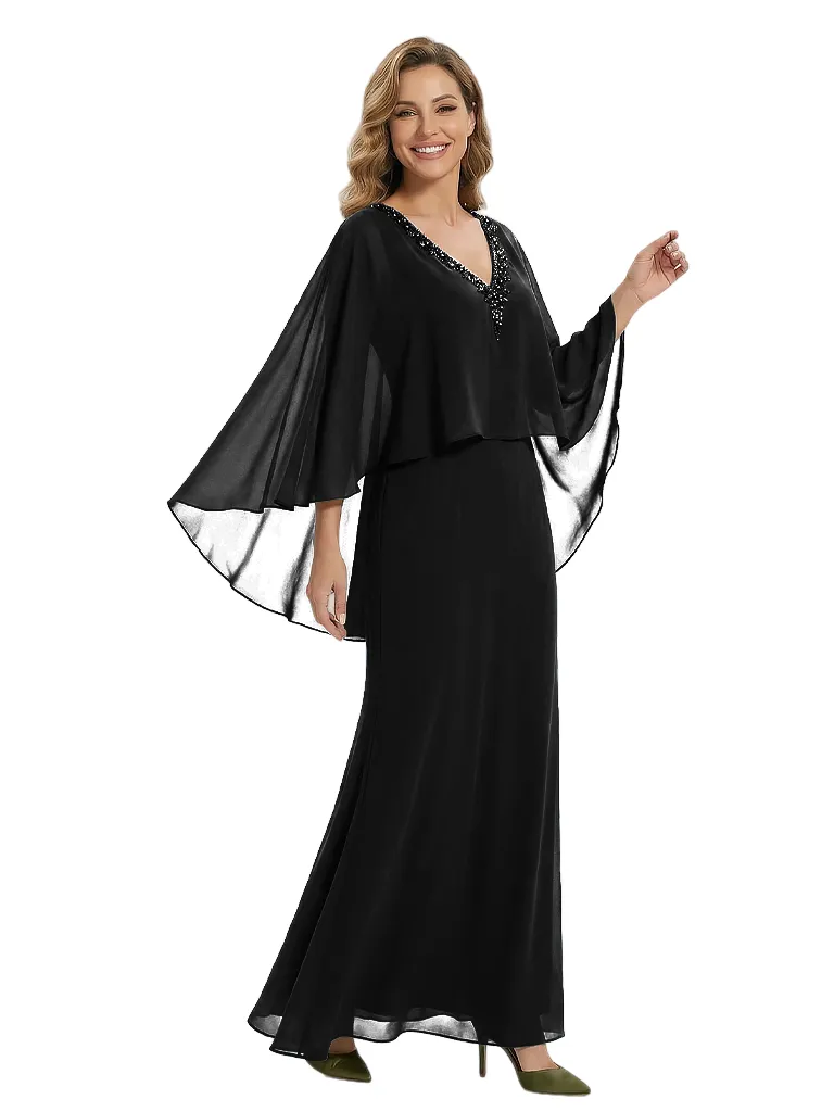 Beautiful V-Neck Cap Sleeves Beaded Chiffon Long Mother Of The Bride Dress sold by ChicSew product image thumbnail 4