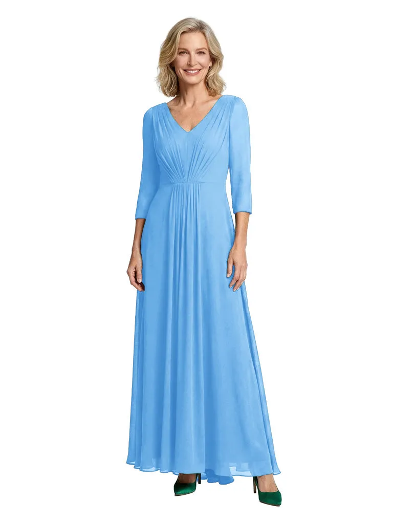 V-Neck A-Line Mother Of The Bride Dress 3/4 Sleeves Maxi Gown Formal Wedding Attire sold by ChicSew product image thumbnail 4