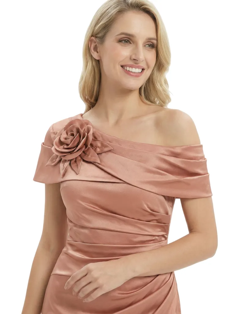 Modern Mother of The Bride Dress One Shoulder Ruched Satin Mermaid Long Evening Gown sold by ChicSew product image thumbnail 2