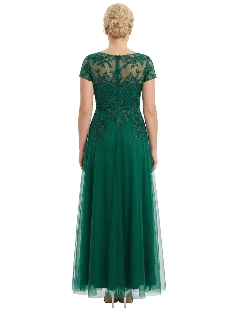 V-Neck Mother Of The Bride Dress Short Lace Sleeves Maxi Gown Formal Wedding Attire sold by ChicSew product image thumbnail 3