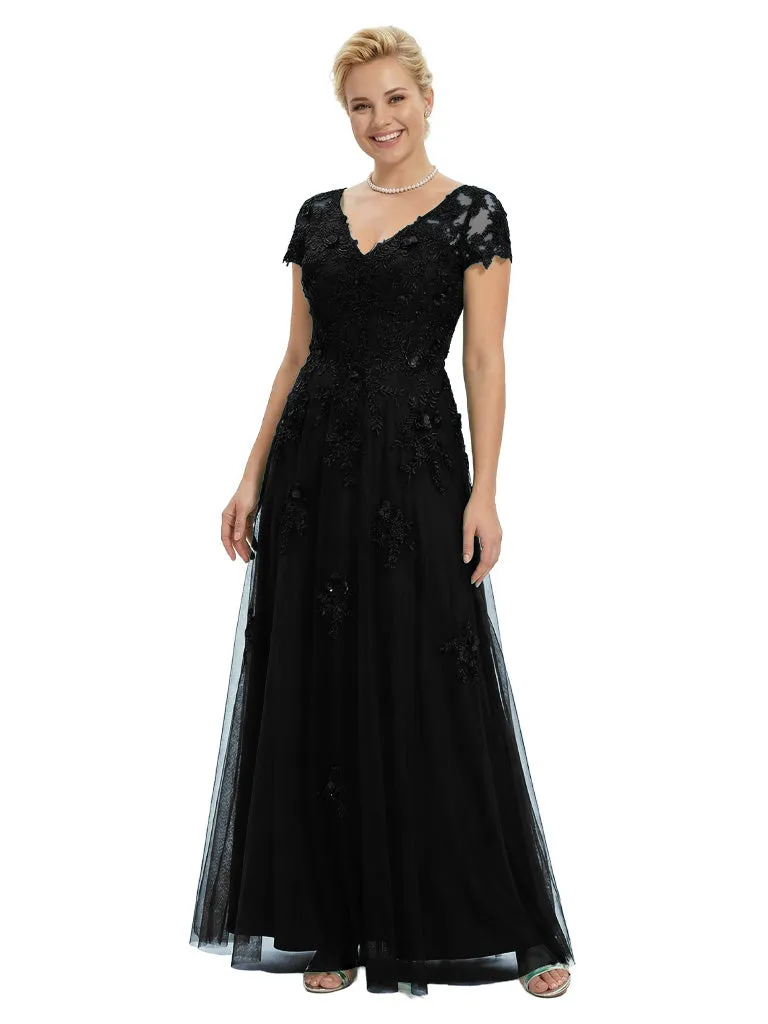 V-Neck Mother Of The Bride Dress Short Lace Sleeves Maxi Gown Formal Wedding Attire sold by ChicSew product image thumbnail 4