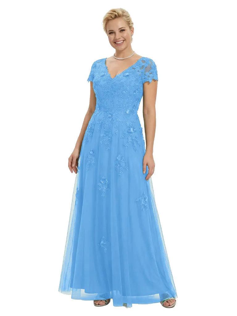 V-Neck Mother Of The Bride Dress Short Lace Sleeves Maxi Gown Formal Wedding Attire sold by ChicSew product image thumbnail 5