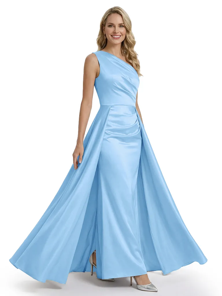 Sexy Mother of The Bride Dress Unique One Shoulder Satin Fitted Long Draped Formal Mermaid Gown sold by ChicSew product image thumbnail 5