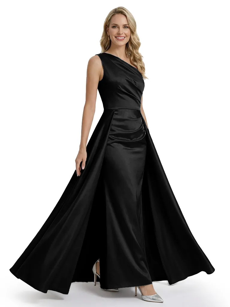 Sexy Mother of The Bride Dress Unique One Shoulder Satin Fitted Long Draped Formal Mermaid Gown sold by ChicSew product image thumbnail 4