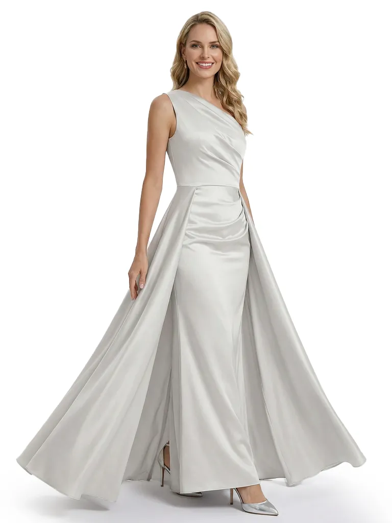 Sexy Mother of The Bride Dress Unique One Shoulder Satin Fitted Long Draped Formal Mermaid Gown sold by ChicSew