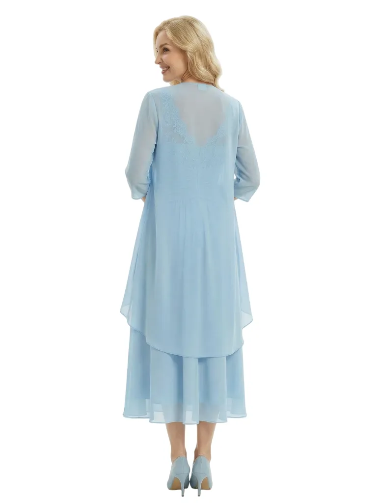 Sophisticated Lace Chiffon Mother Of The Groom Dress Tea-Length Gown And Jacket sold by ChicSew product image thumbnail 3