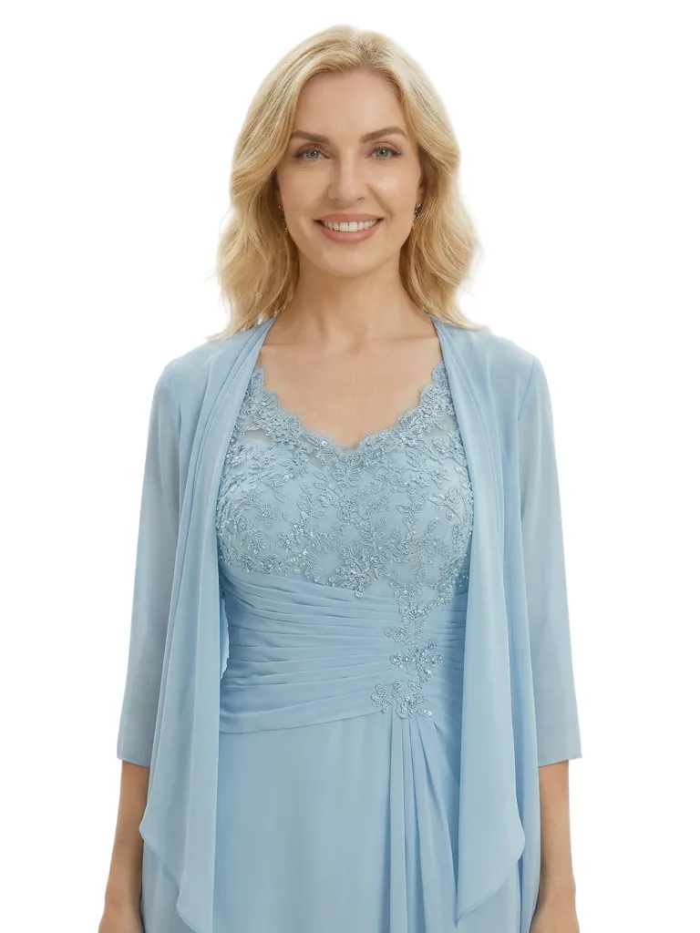 Sophisticated Lace Chiffon Mother Of The Groom Dress Tea-Length Gown And Jacket sold by ChicSew product image thumbnail 2
