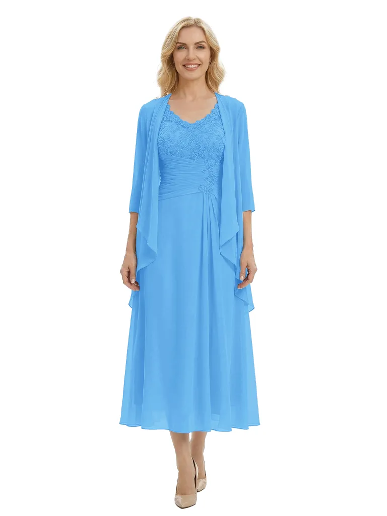Sophisticated Lace Chiffon Mother Of The Groom Dress Tea-Length Gown And Jacket sold by ChicSew product image thumbnail 5