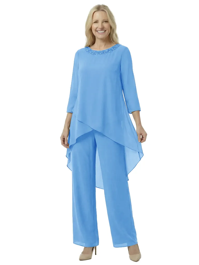Elegant Chiffon Long Sleeves Asymmetric Beaded Wedding Pantsuits For Mother Of The Bride sold by ChicSew product image thumbnail 5