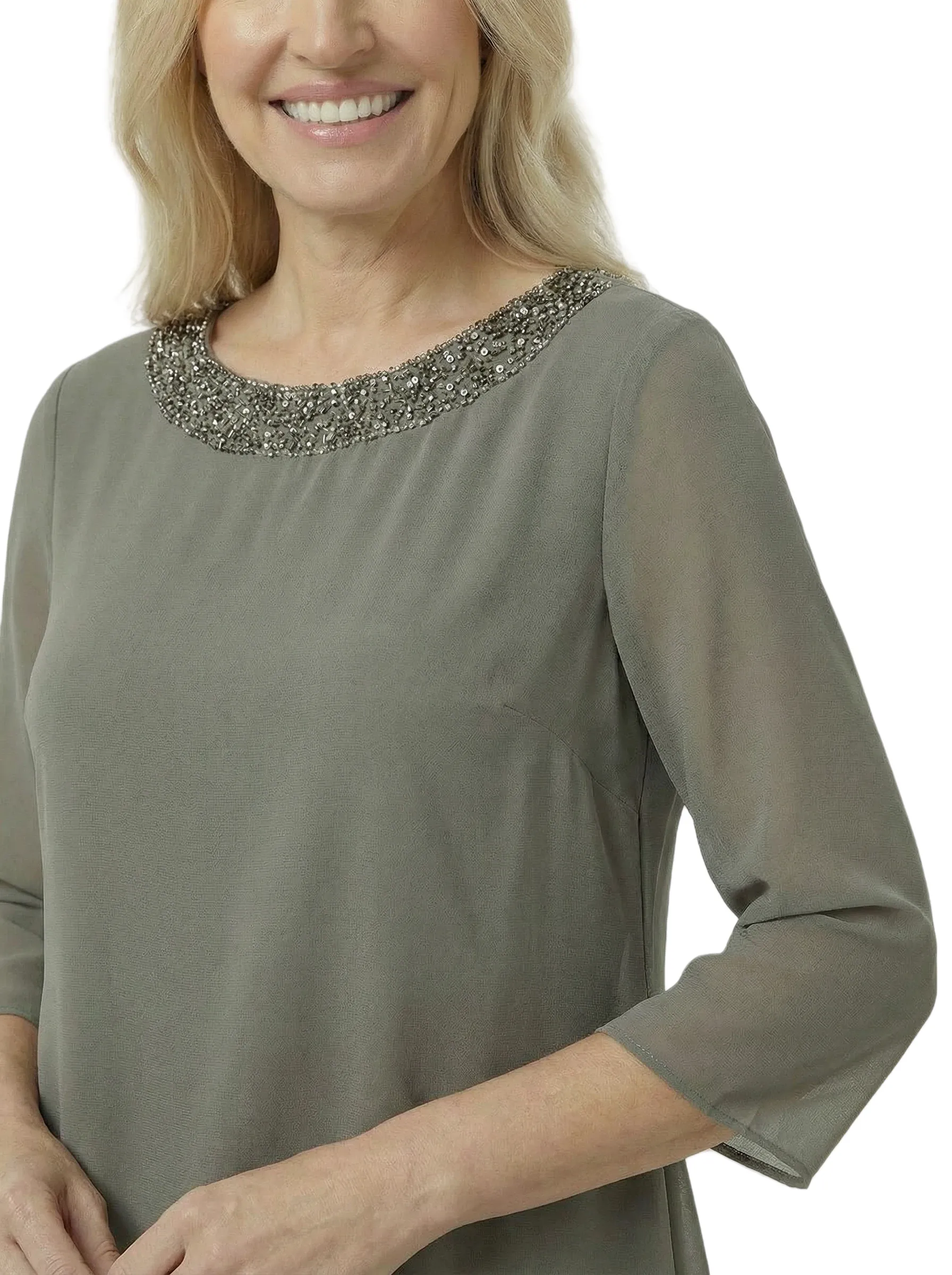 Elegant Chiffon Long Sleeves Asymmetric Beaded Wedding Pantsuits For Mother Of The Bride sold by ChicSew product image thumbnail 2