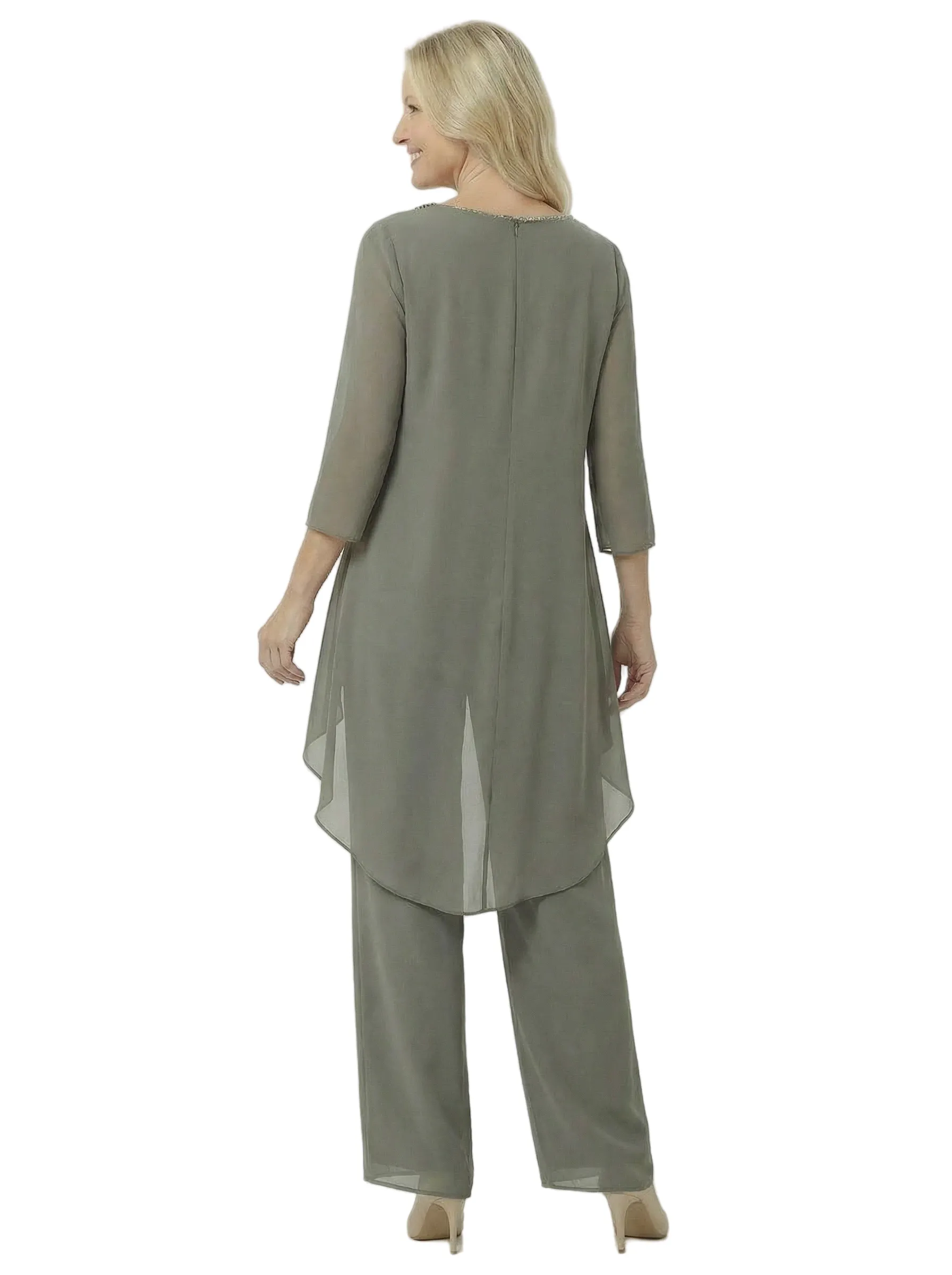 Elegant Chiffon Long Sleeves Asymmetric Beaded Wedding Pantsuits For Mother Of The Bride sold by ChicSew product image thumbnail 3