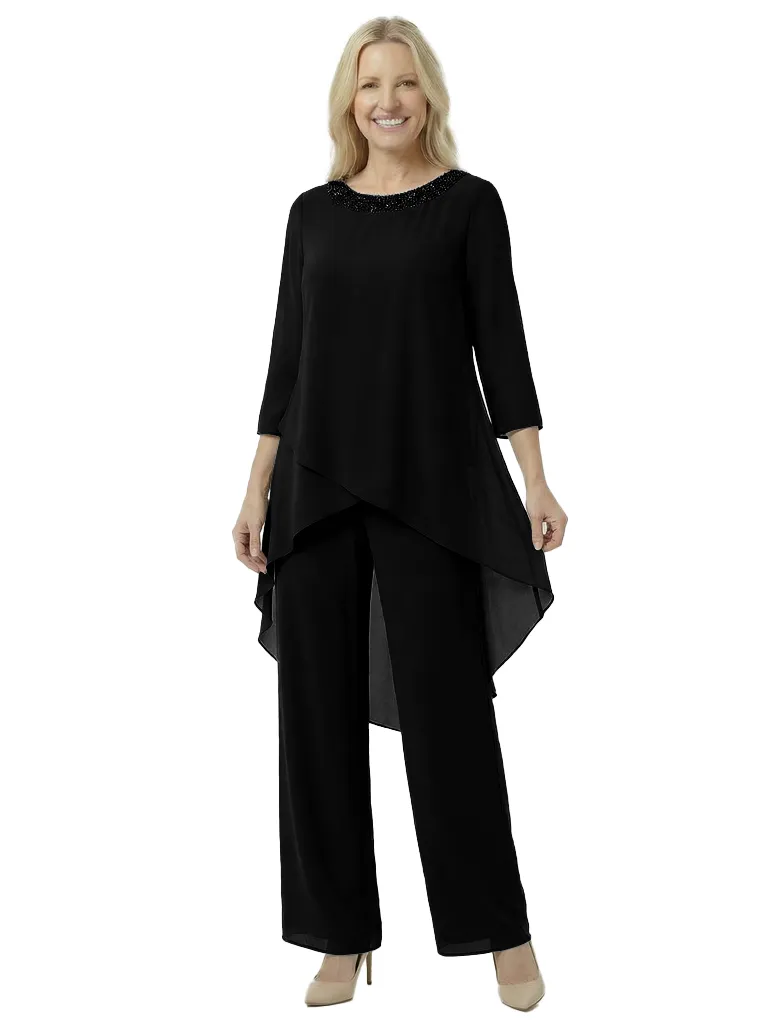 Elegant Chiffon Long Sleeves Asymmetric Beaded Wedding Pantsuits For Mother Of The Bride sold by ChicSew product image thumbnail 4