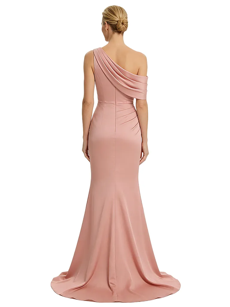 Modern Asymmetrical Mother Of The Groom Gown Satin Ruched Evening Dress With Side Slit sold by ChicSew product image thumbnail 3