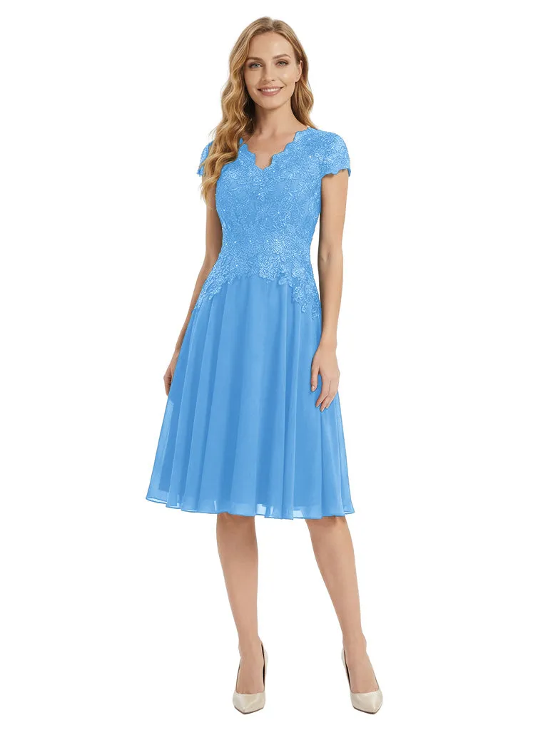 Beautiful V-Neck Short Sleeves Mother Of The Bride Dress Lace Applique Chiffon A-Line Midi Gown sold by ChicSew product image thumbnail 4