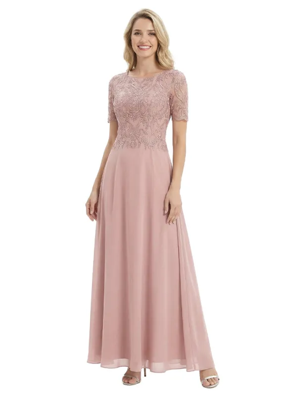 Mother of The Groom Dress Jewel Short Sleeves A-Line Floor-Length Chiffon Gown sold by ChicSew