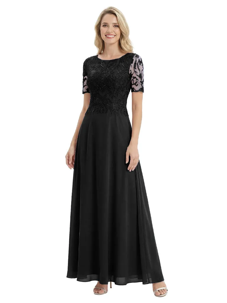 Mother of The Groom Dress Jewel Short Sleeves A-Line Floor-Length Chiffon Gown sold by ChicSew product image thumbnail 4