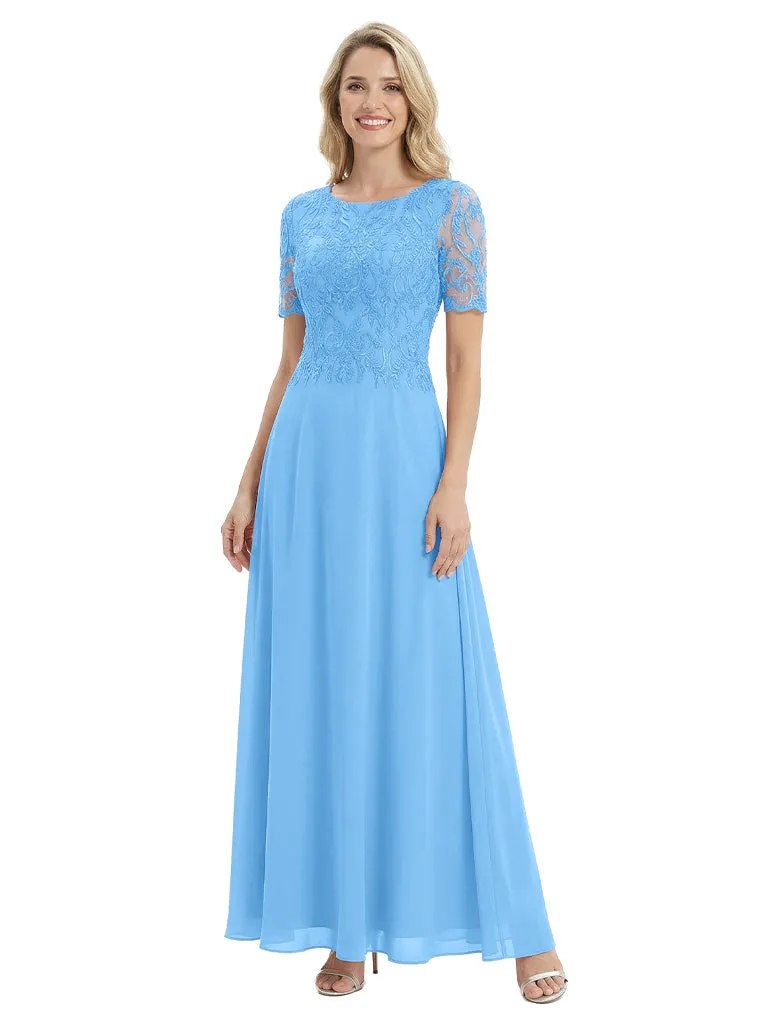 Mother of The Groom Dress Jewel Short Sleeves A-Line Floor-Length Chiffon Gown sold by ChicSew product image thumbnail 5